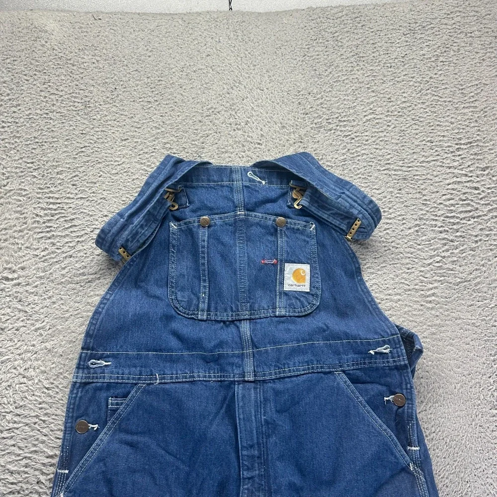 Carhartt Bib Overall Mens 36x30 Blue Cotton Denim Straight Carpenter Workwear